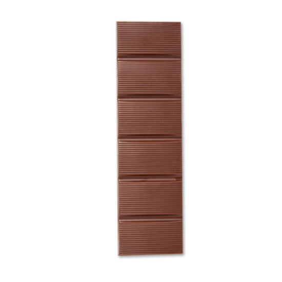 Milk chocolate bar, dark brown rectangular bar with ridged segments