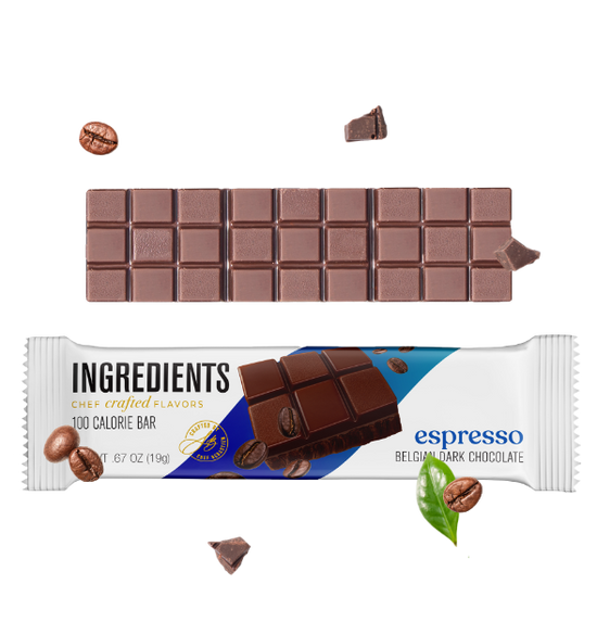 Ingredients Espresso 54% Belgian Dark Chocolate 100 Calorie Bar - 24 Case Pack