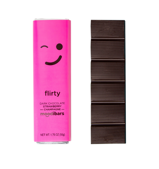 Flirty Moodibar - Dark Chocolate Strawberry Champagne Bar 1.75 oz Bar