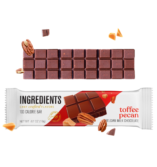 Ingredients Toffee Pecan Belgian Milk Chocolate 100 Calorie Bar - 24 Case Pack