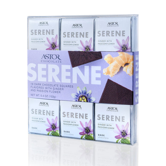 Serene – Ginger Passionflower Infused 54% Dark Chocolate 18pc Squares