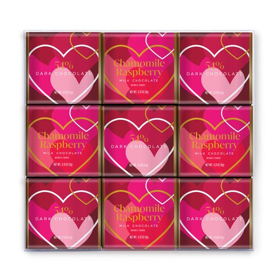 18pc Assorted Chamomile Raspberry Milk Chocolate & 54% Dark Chocolate Valentine&