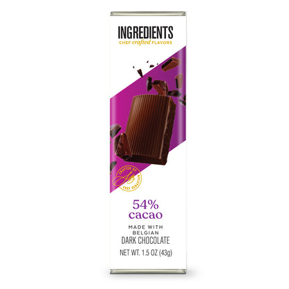 Ingredients 54% Cacao Belgian Dark Chocolate 1.5 oz Bar