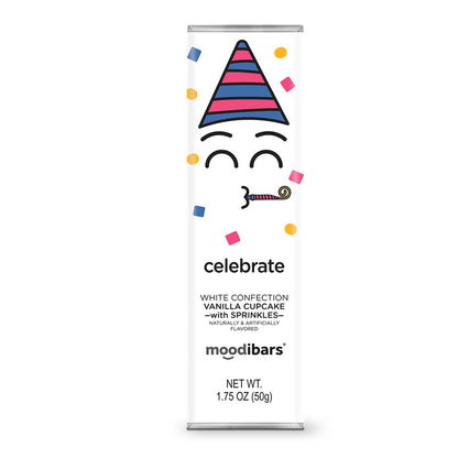 Celebrate Moodibar - White Chocolate Vanilla Cupcake With Sprinkles 1.75 oz Bar