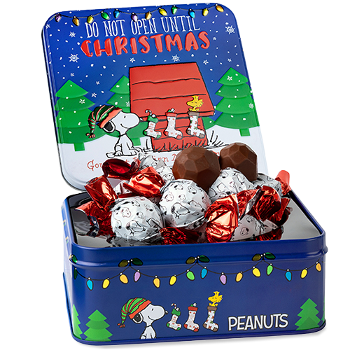 Peanuts® "Do Not Open Until Christmas!" Holiday Tin with 12 Twist-Wrapped Milk Chocolate Truffles