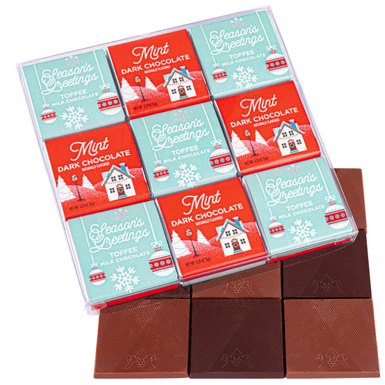 18pc Holiday Mint Dark Chocolate and Toffee Milk Chocolate Variety Square Pack