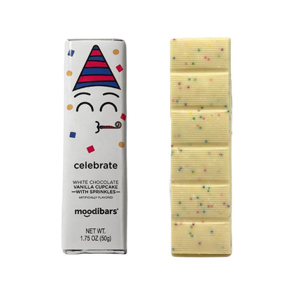 Celebrate Moodibar - White Chocolate Vanilla Cupcake With Sprinkles 1.75 oz Bar