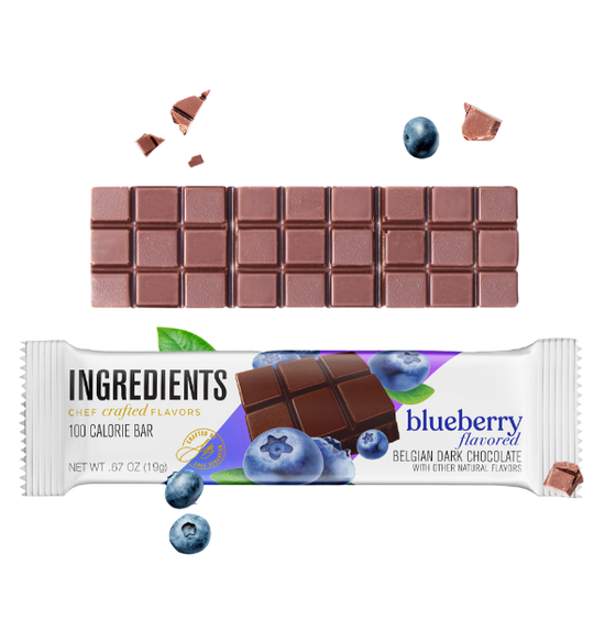 Ingredients Belgian 54% Blueberry Dark Chocolate 100 Calorie Bar - 24 Case Pack