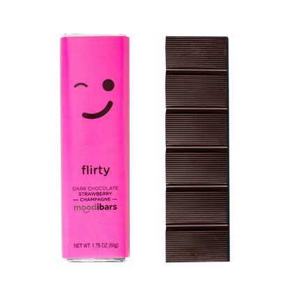 Flirty Moodibar - Dark Chocolate Strawberry Champagne 1.5oz Bar