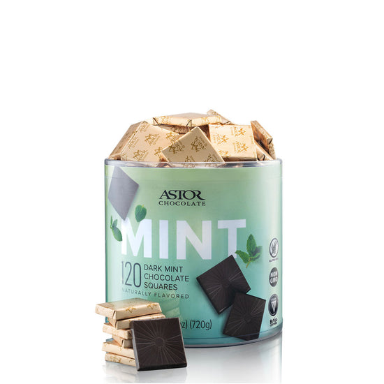 Vegan Certified Petite Dark MINT Chocolate Squares in Tub 120pcs - Parve