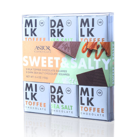 Sweet & Salty Milk Toffee Crunch and 54% Dark Sea Salt Chocolate 18pc Assorted Squares